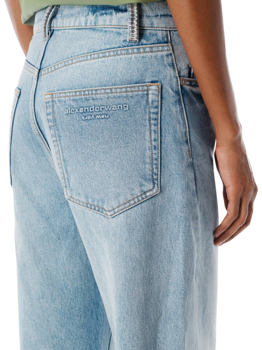 Alexander Wang Light-Wash Mid-Rise Relaxed Jeans With Crystal Belt Loops