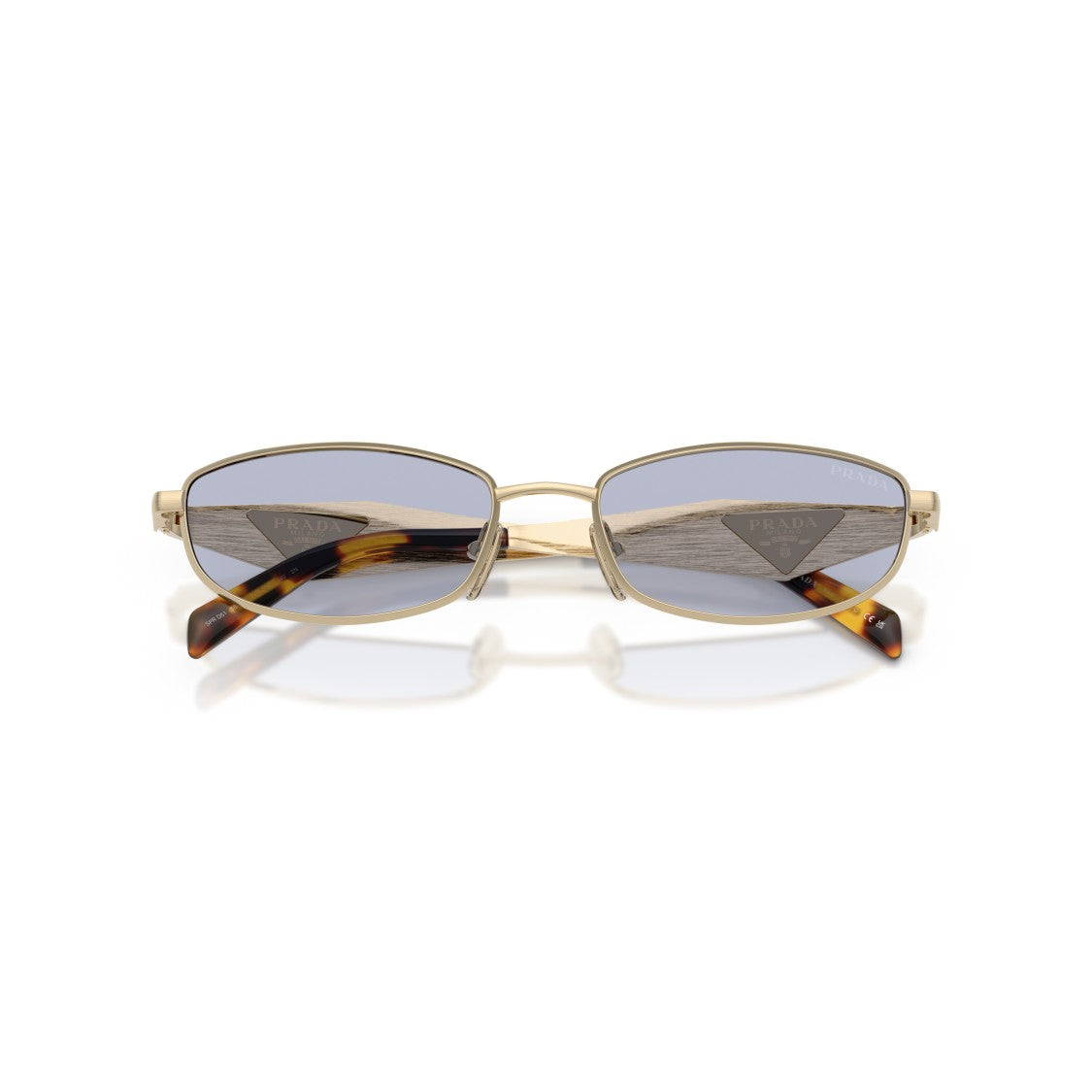 Prada Rectangular Gold-Tone Metal Frame Sunglasses With Tortoiseshell Temples