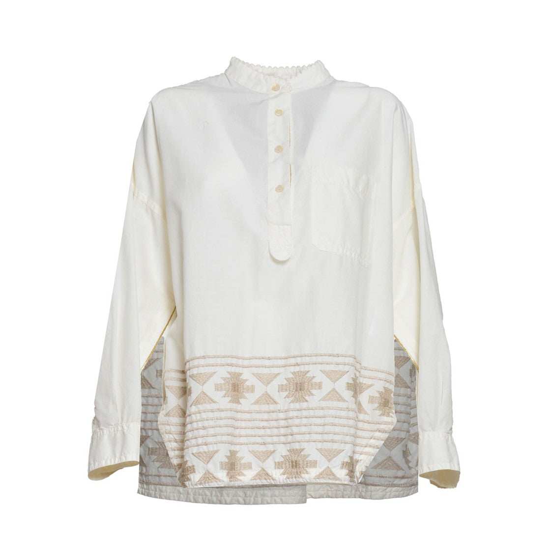 Bazar Deluxe Cream Cotton Shirt With Embroidery And Sequins
