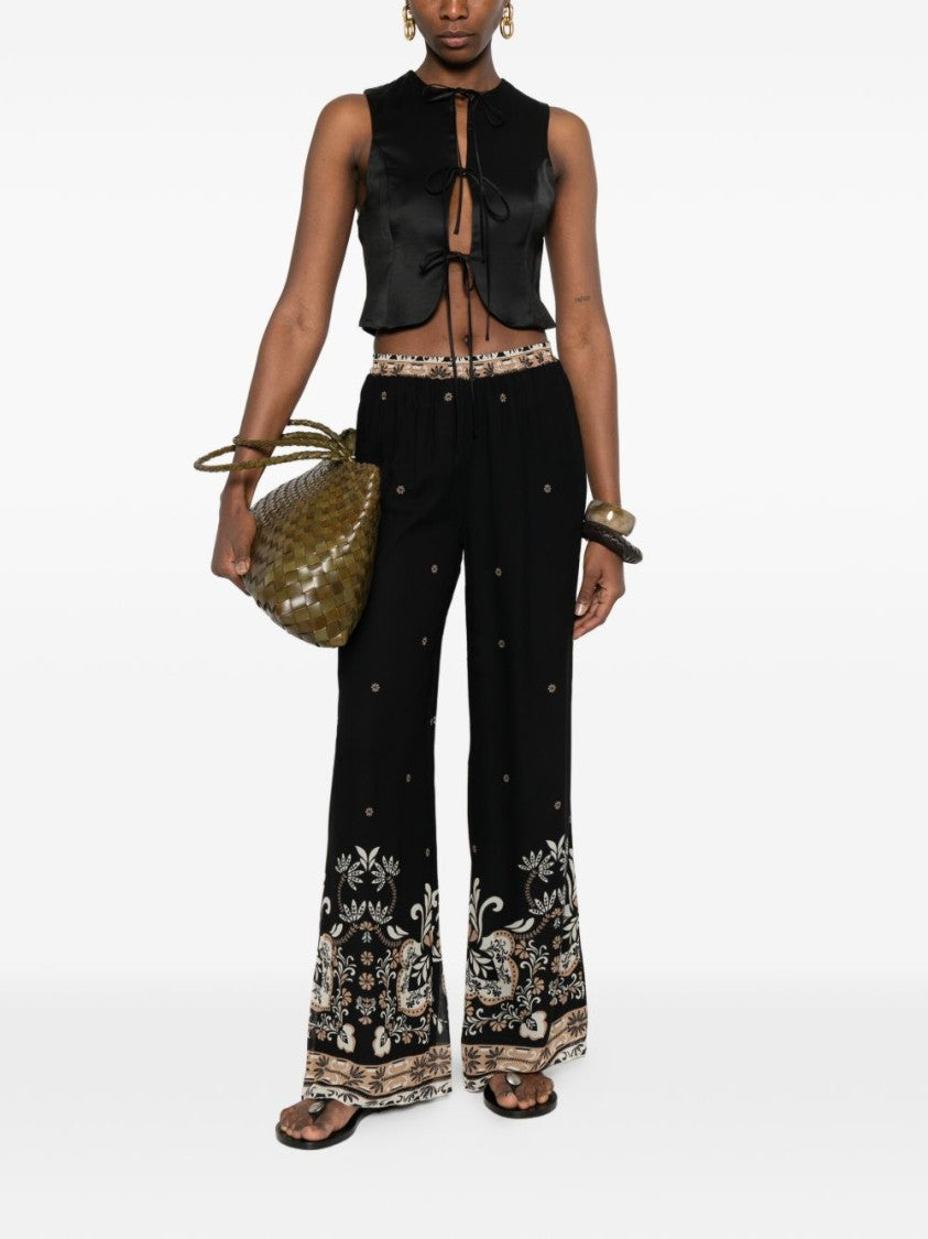 Twinset U&B Black Floral Print Wide-Leg Pants