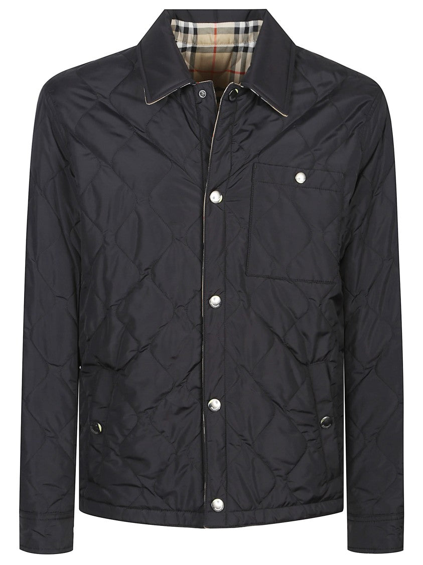 Burberry Reversible Black And Beige Check Quilted Jacket