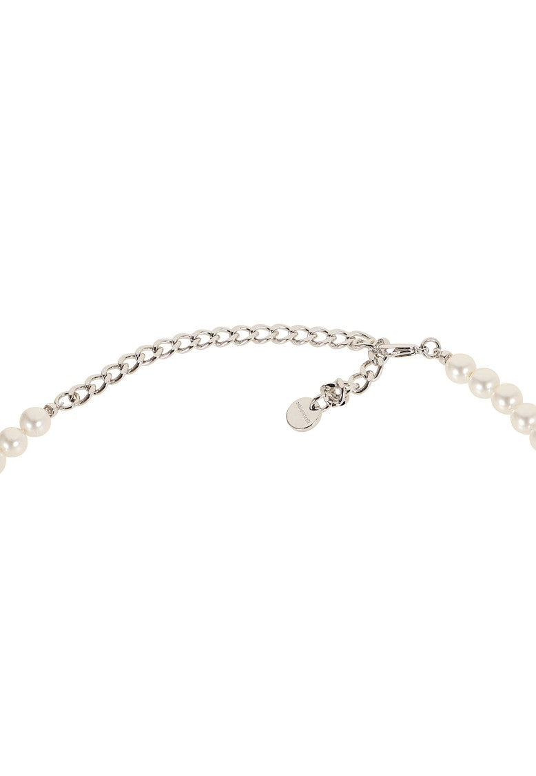 Self-Portrait White/Black Black Bow Pearl Velvet Necklace