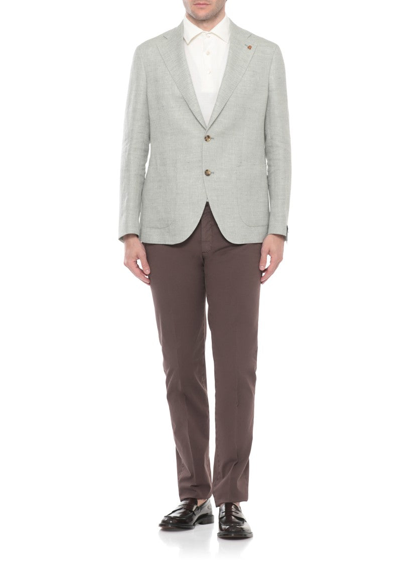 La Torre Red Green Herringbone Pattern Linen-Wool Blazer