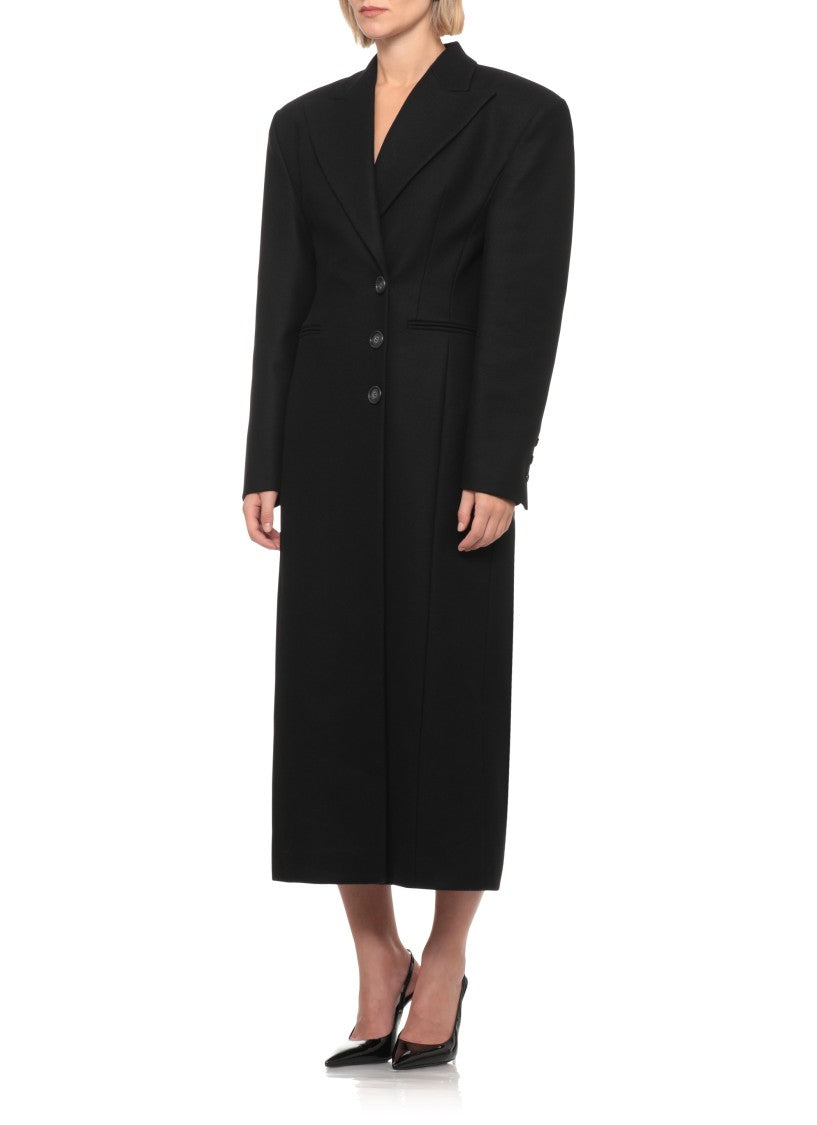 The Andamane Black Peak Lapel Tailored Wool Coat