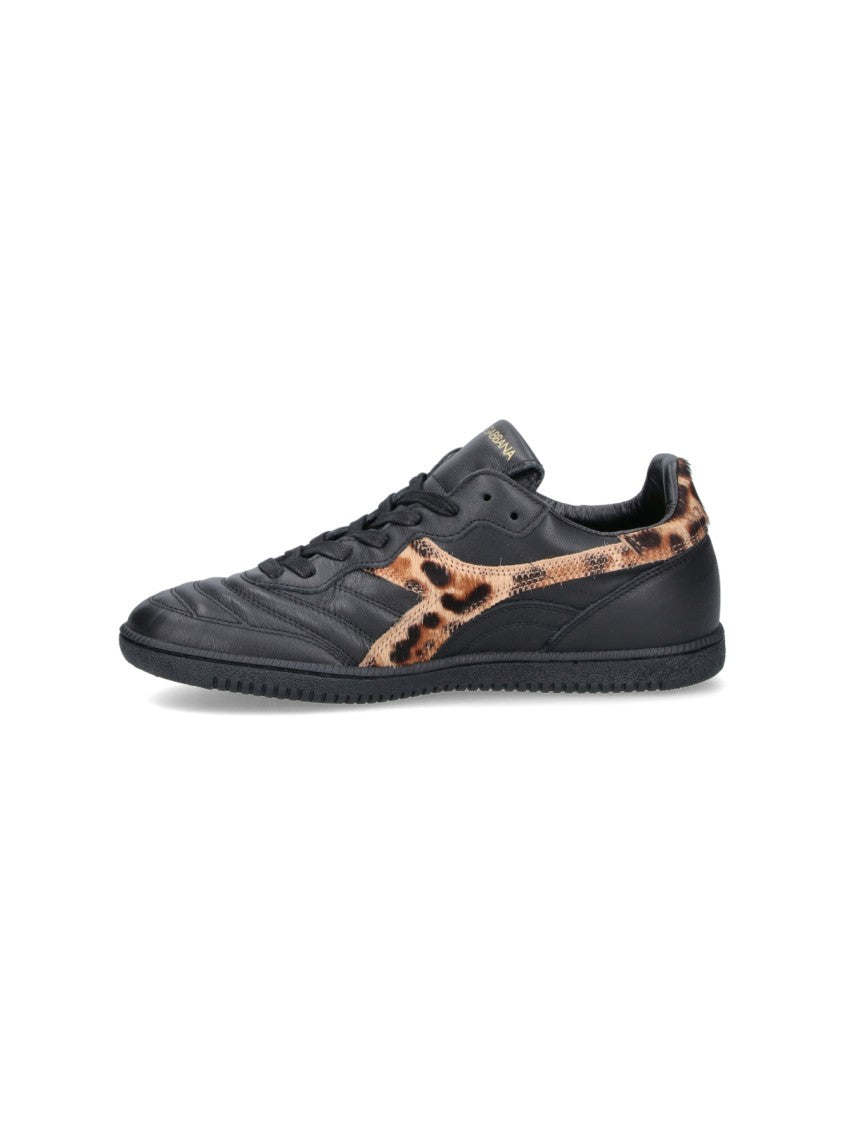 Dolce & Gabbana Textured Black Sneakers With Leopard Print Accents