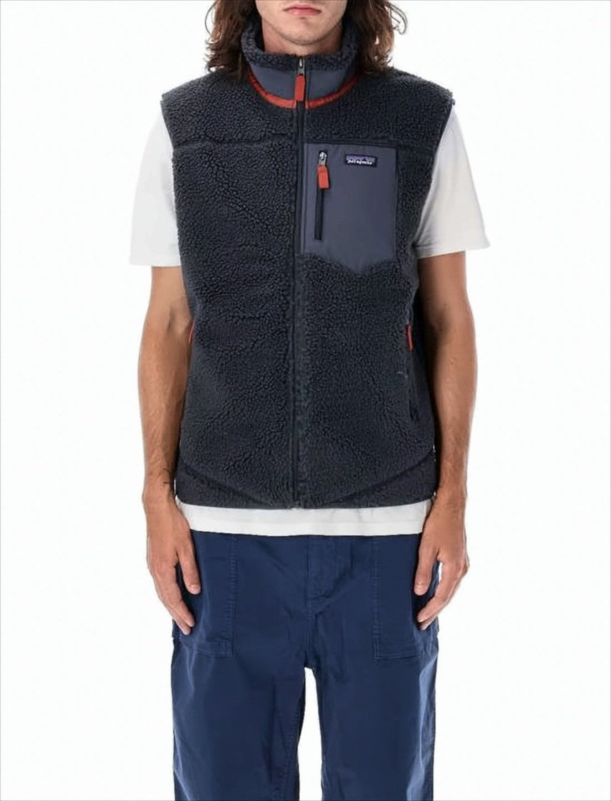 Patagonia Textured Fleece Vest With High Collar And Zipper Pockets