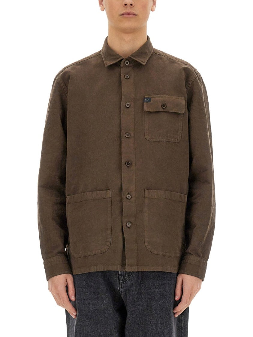 Fay Brown Linen-Cotton Blend Shirt Jacket