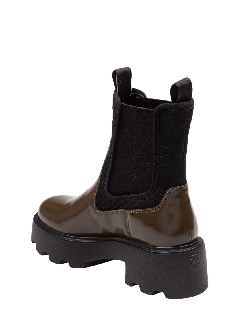 Tory Burch Leather And Neoprene Chelsea Boot In Olive Green