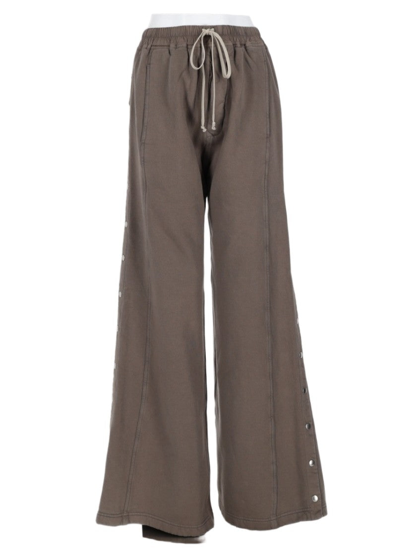 Drkshdw By Rick Owens Wide-Leg Charcoal Trousers With Elastic Waistband And Snap Button Details
