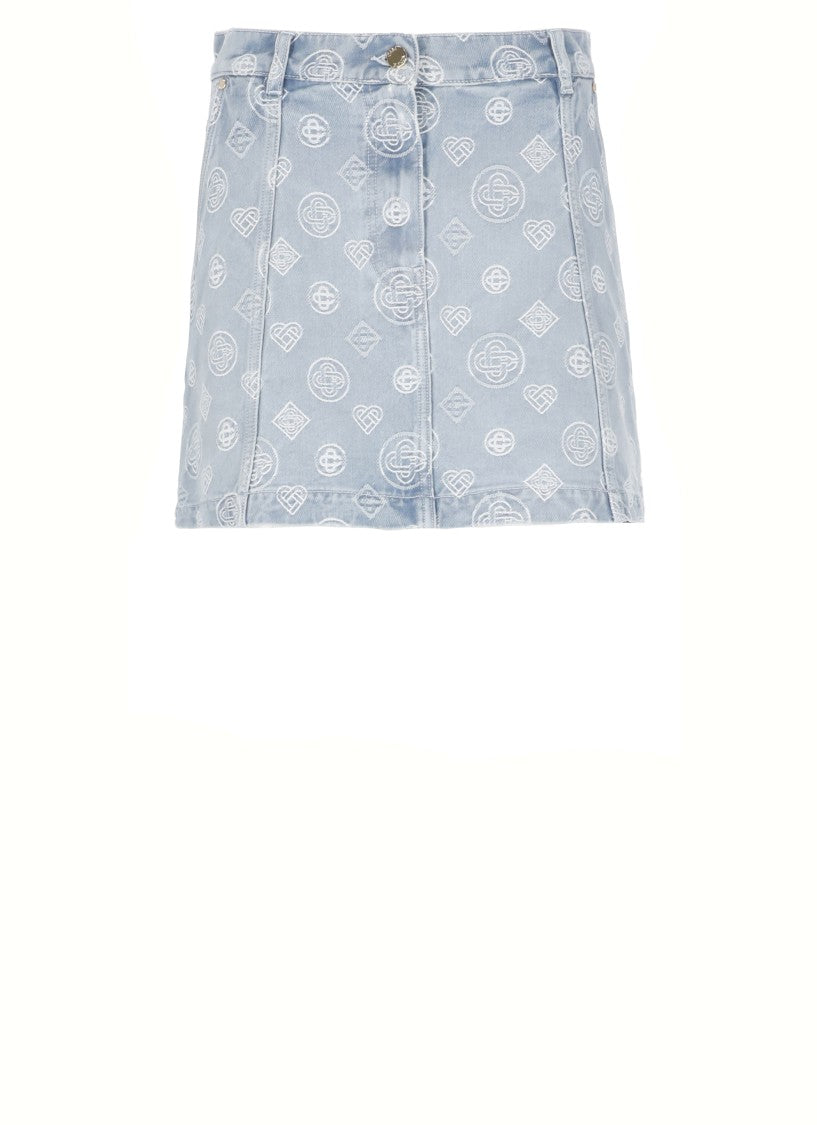 Casablanca Light Blue Denim Mini Skirt With Embroidered Logo