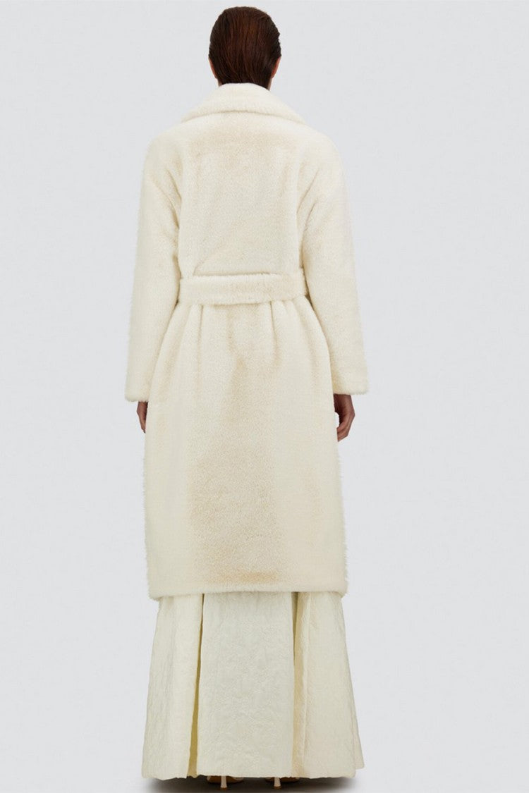 Herno White Polyester Teddy-Texture Belted Coat
