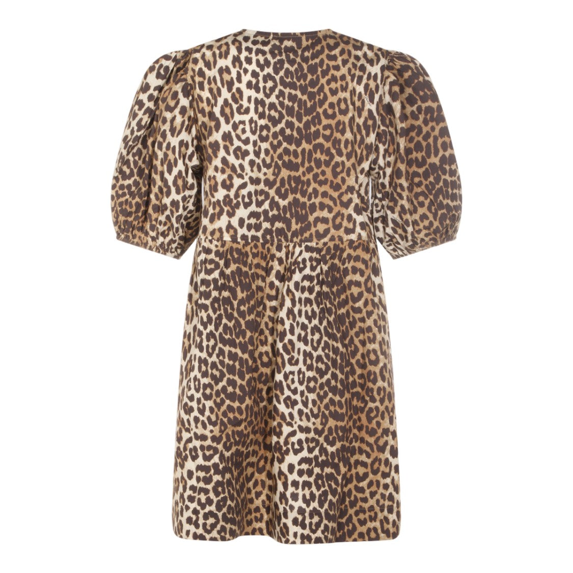 Ganni Leopard Print Mini Dress With Puff Sleeves