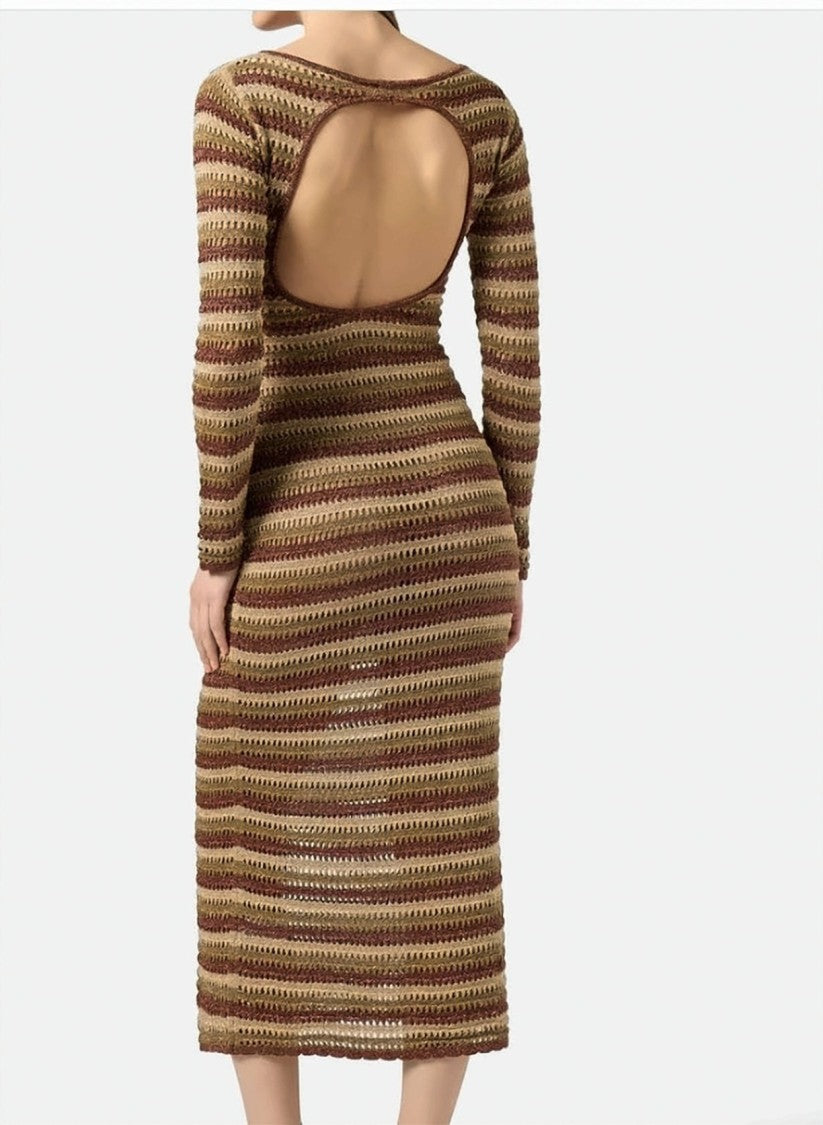Mc2 Saint Barth Robyn Stripes Crochet Long Dress
