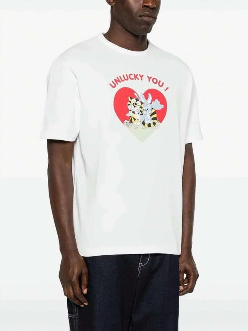 Kenzo White Cotton T-Shirt With Heart Graphic