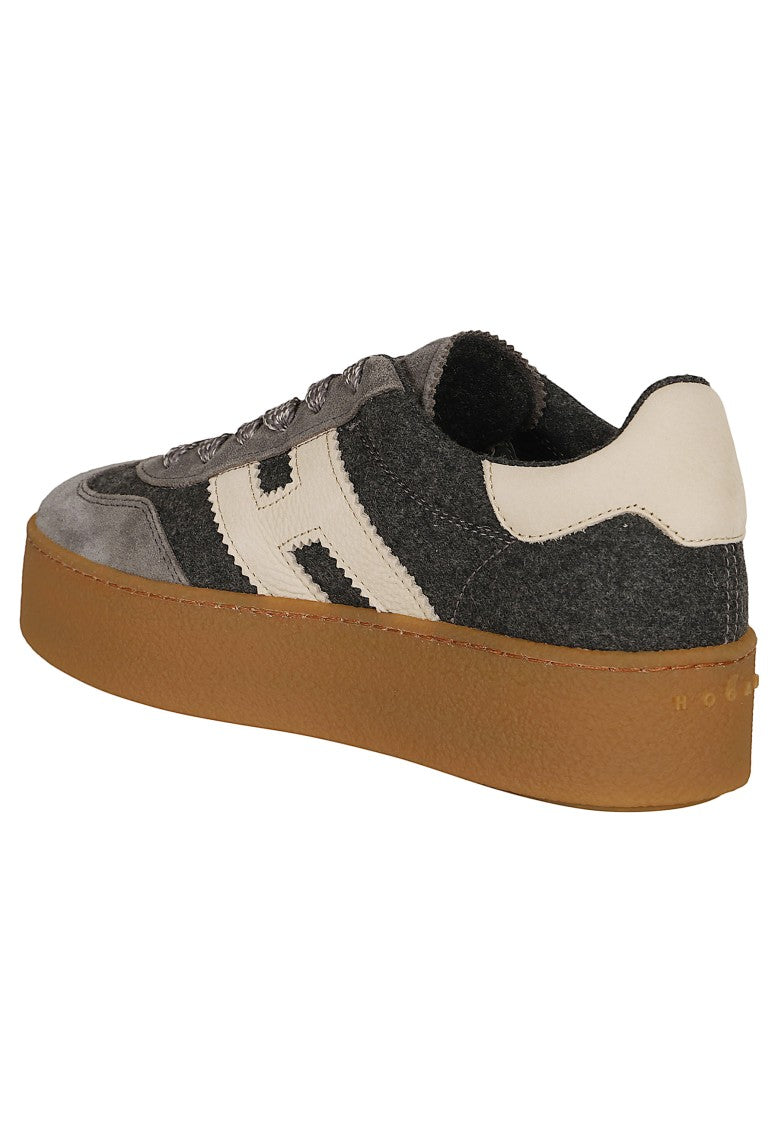 Hogan Gray Suede Boiled Wool H698 Platform Sneakers