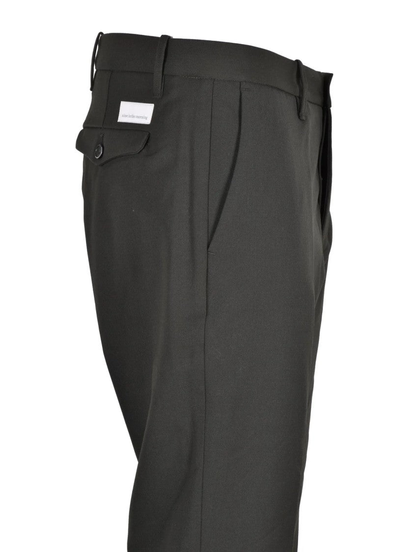 Nine In The Morning Olive Green Stretch Wool-Blend Pants
