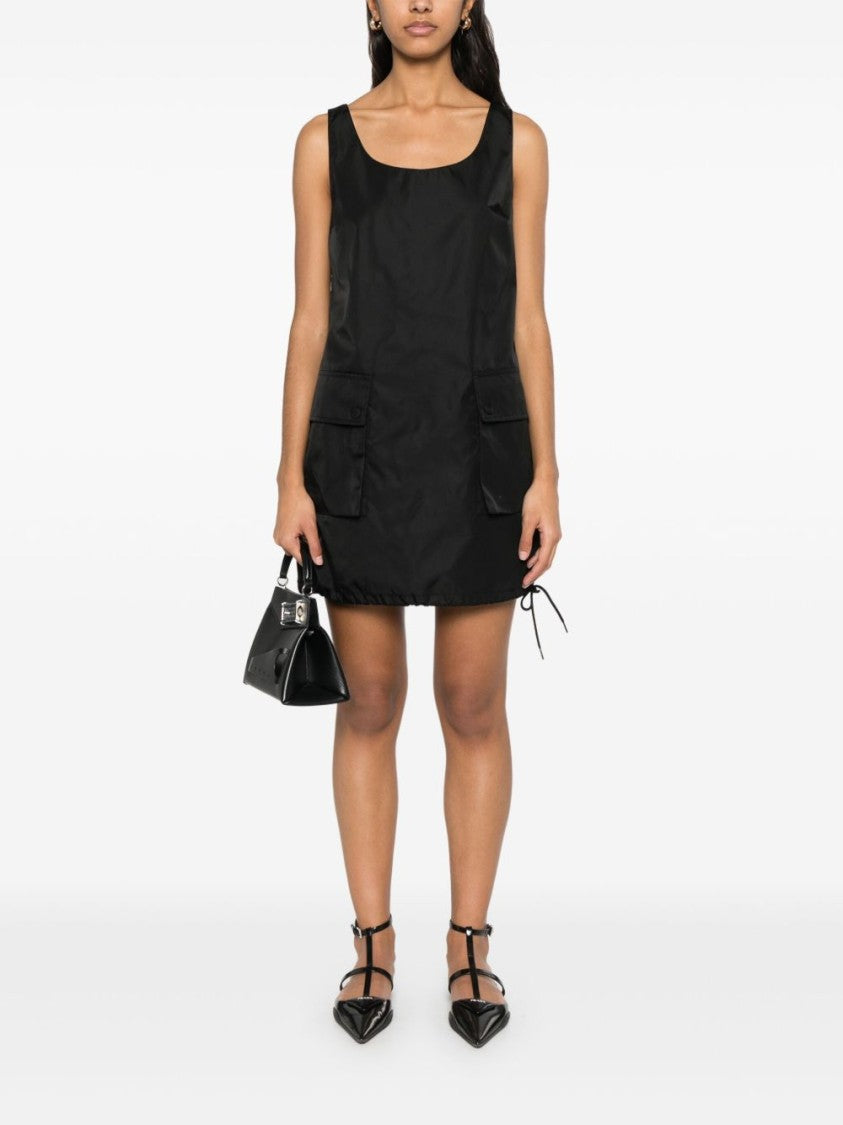 Prada Sleeveless Black Dress With Adjustable Hem And Pockets