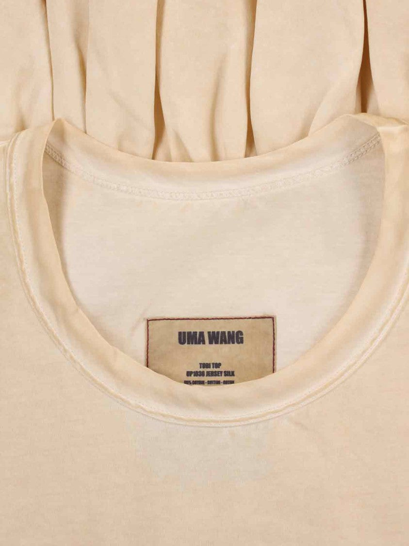 Uma Wang Todi Beige Worn Wash Silk Volant Cotton T-Shirt