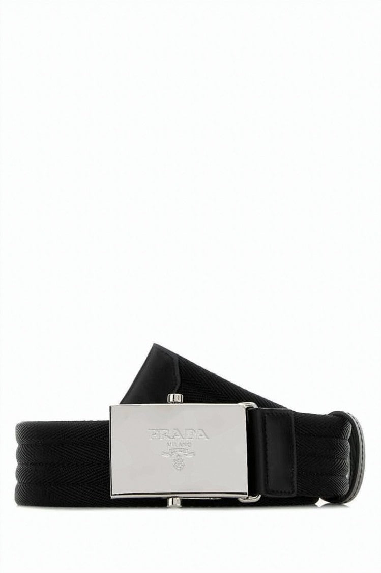 Prada Black Fabric Strap Belt With Polished Steel Buckle
