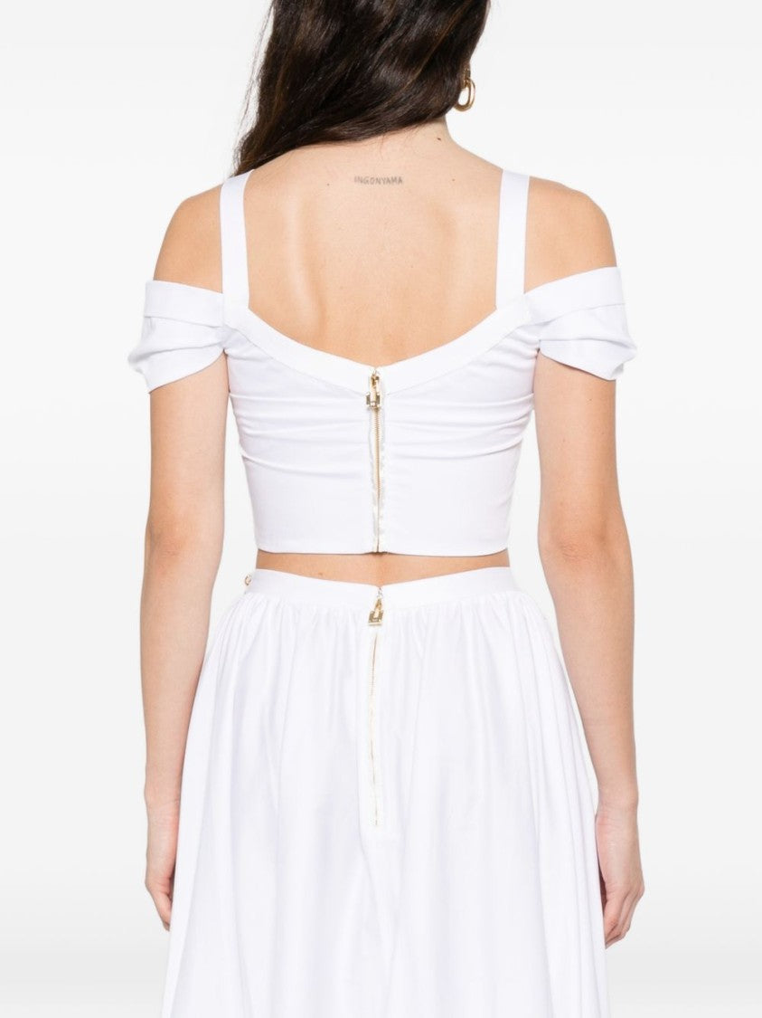 Elisabetta Franchi Cropped White Off-The-Shoulder Top