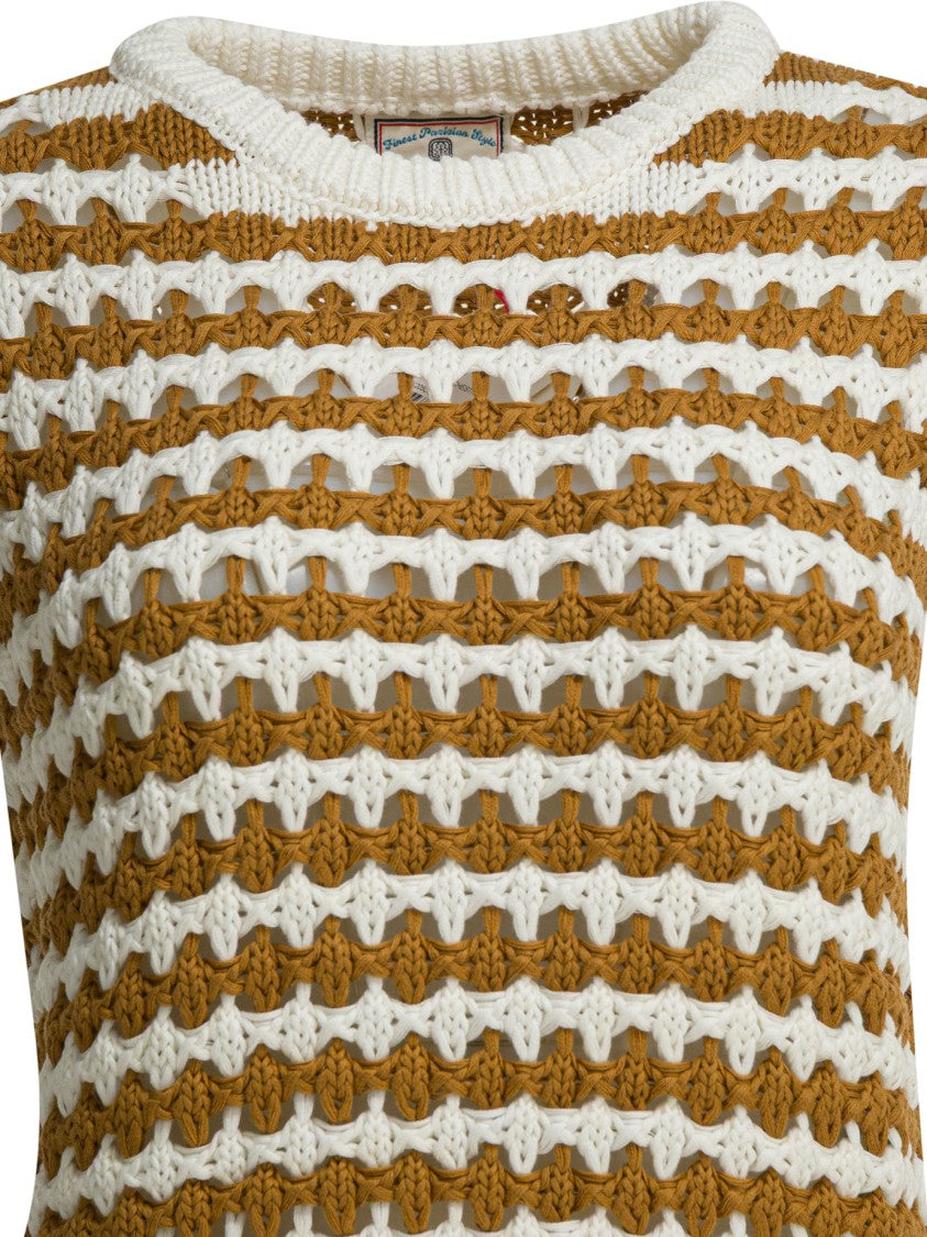 Ines De La Fressange Textured Sleeveless Knitwear With Horizontal Stripes