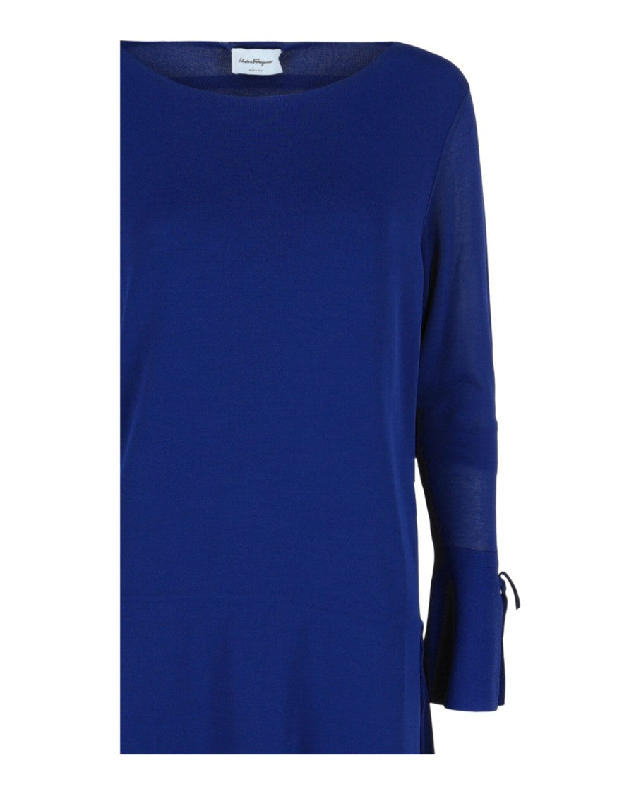 Ferragamo Loose Fit Blue Midi Dress With Adjustable Waist