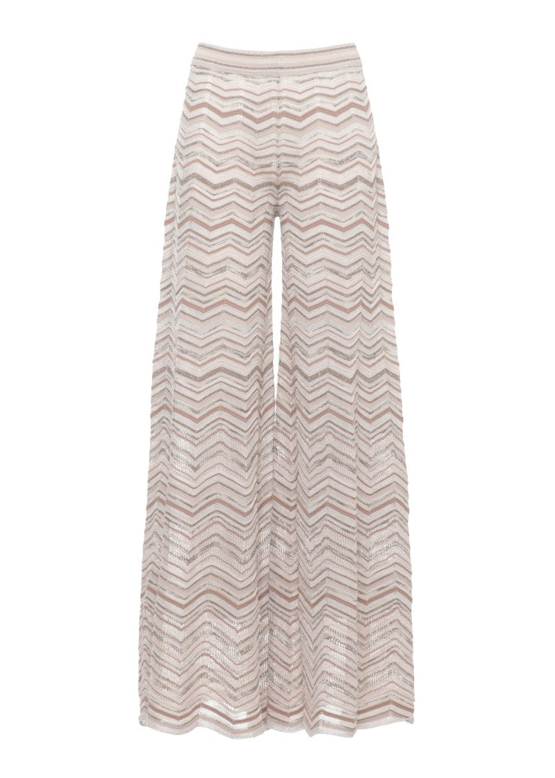 D. Exterior Beige Lurex Geometric Straight-Leg Pants