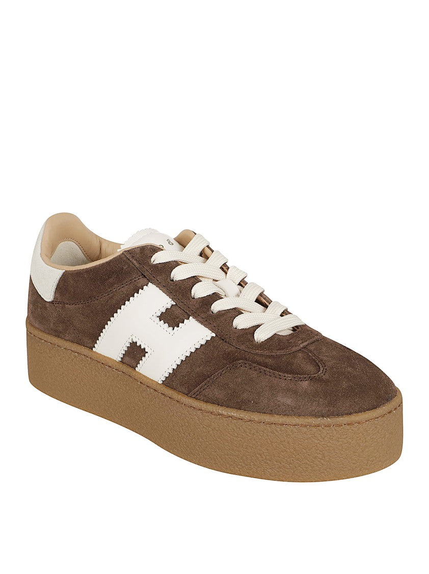 Hogan Brown Suede Sneakers With Contrasting Leather Logo