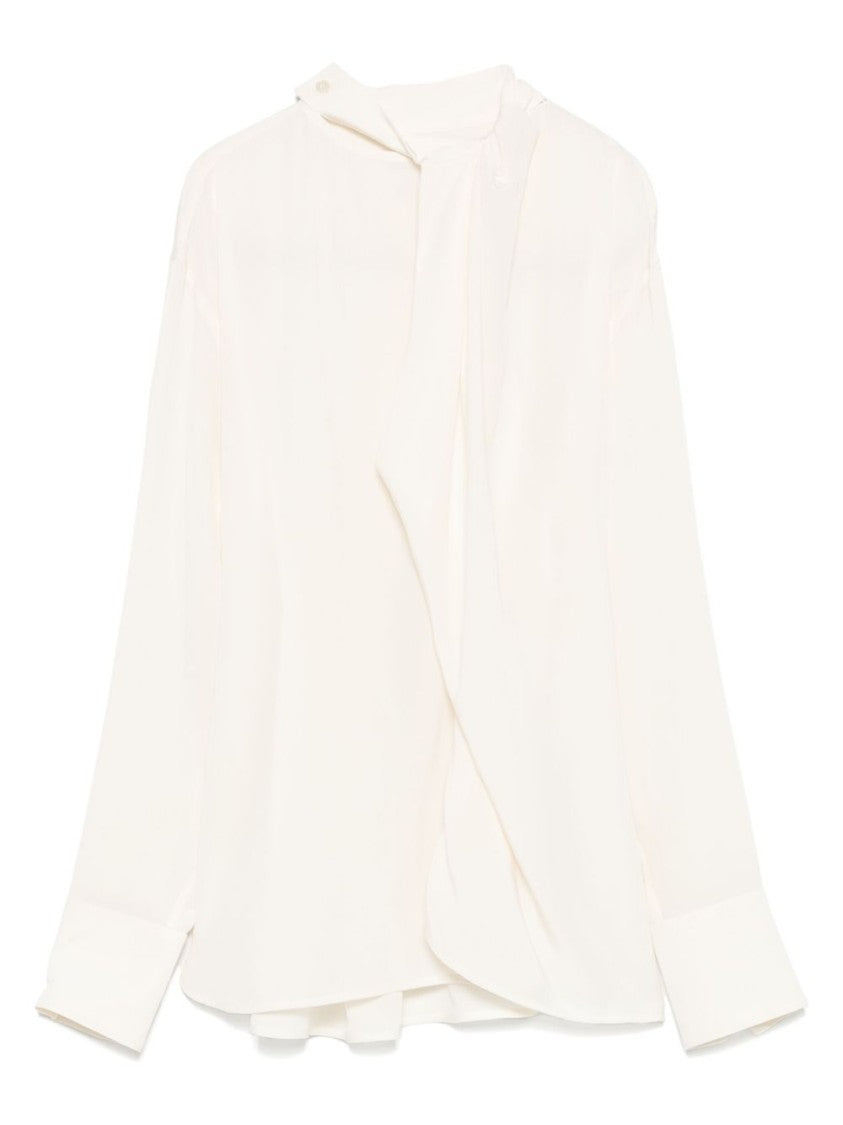 Victoria Beckham Ivory Silk Shirt With Draped Front