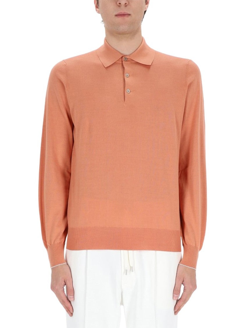 Brunello Cucinelli Long-Sleeve Knit Cotton Polo Shirt