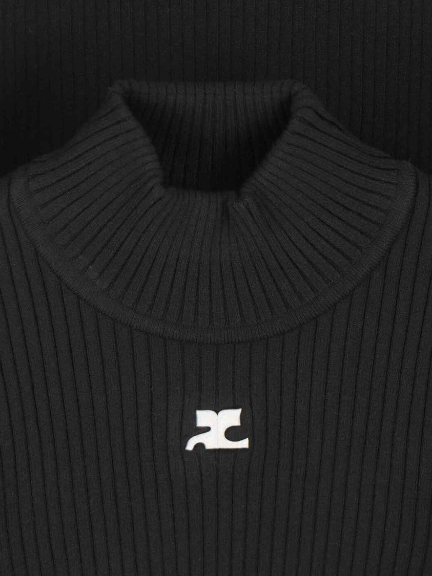 Courrèges Fitted Black Turtleneck With Ribbed Texture