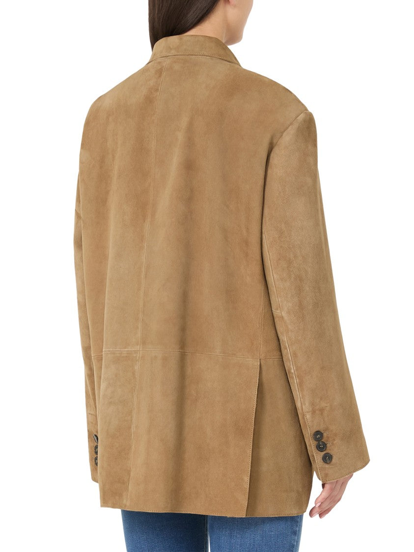 Max Mara Notched Lapel Brown Goat Leather Jacket