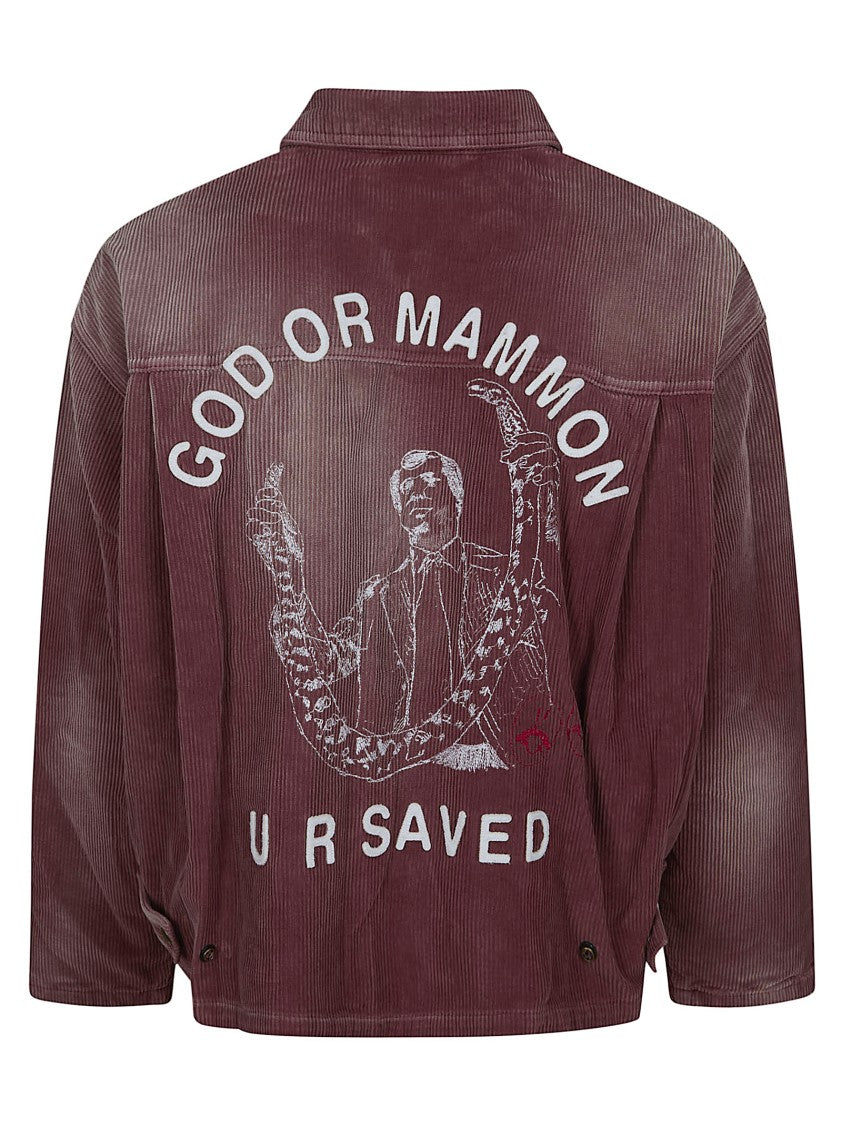 Paly Burgundy Corduroy Work Jacket With Intricate Embroidery