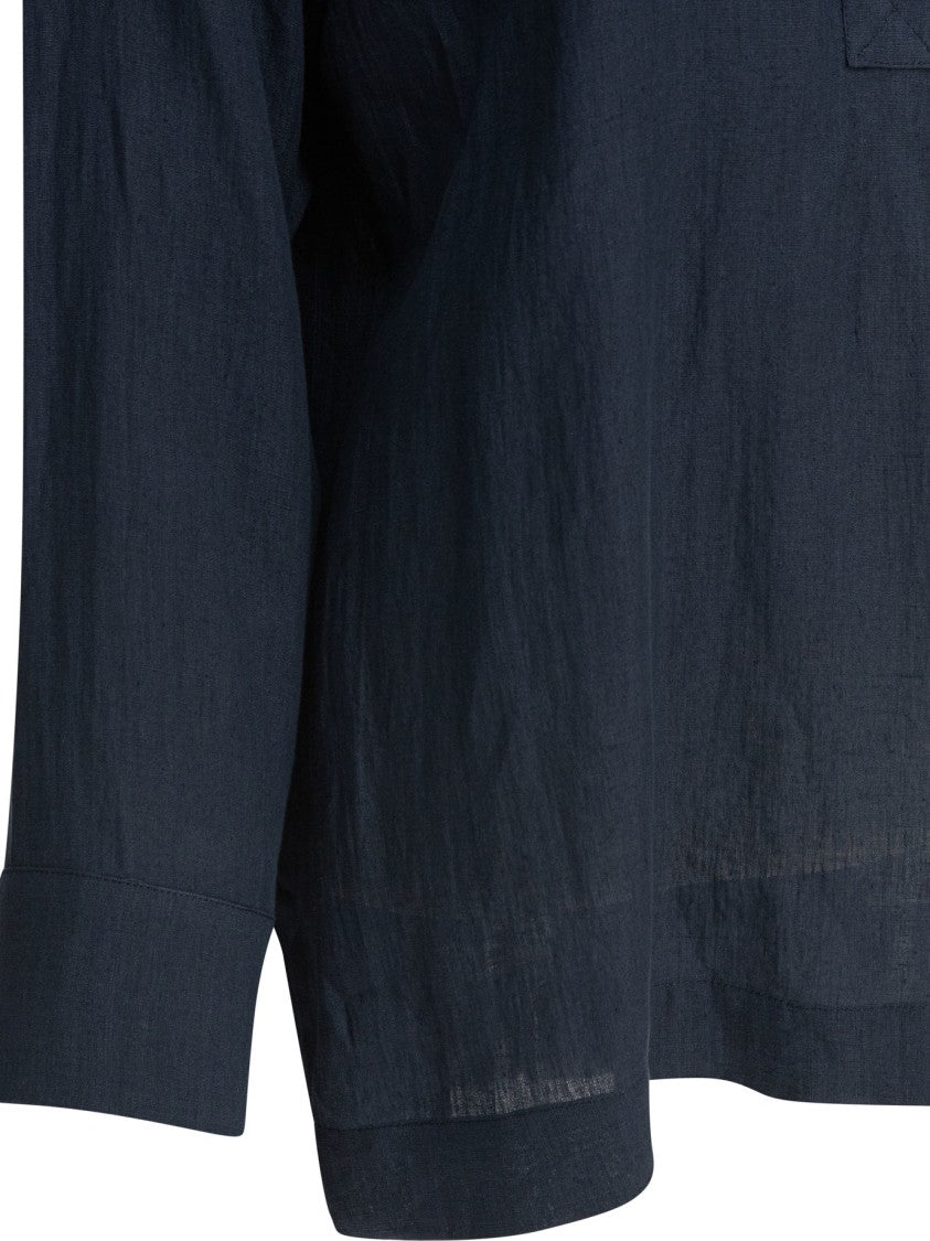 Max Mara Blue Linen Shirt With Classic Collar