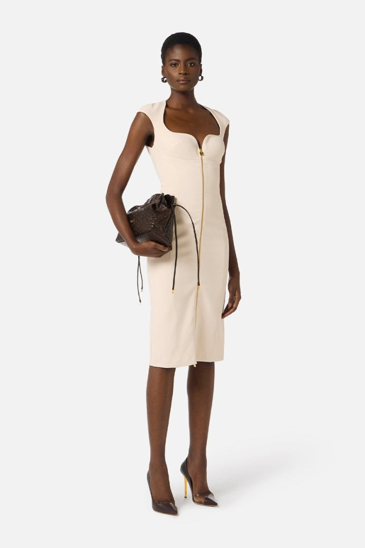 Elisabetta Franchi Butter Sweetheart Cutout Front Zip Polyester-Blend Mini Dress