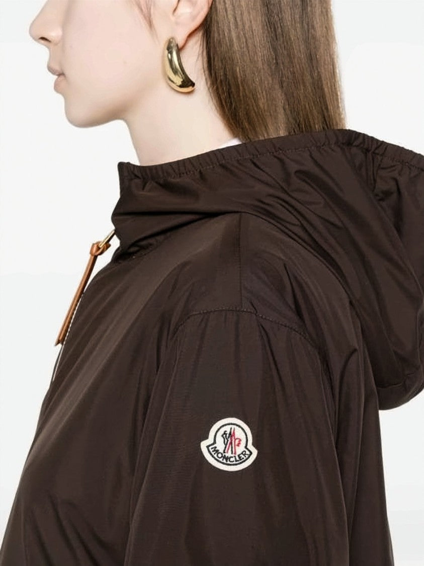 Moncler Lightweight Brown Polyester Jacket With Hood And Minimalist Design