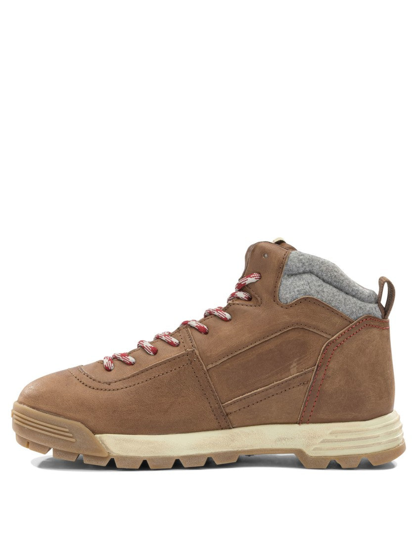 Autry Brown Ankle Boots With Padded Collar And Lace-Up Design