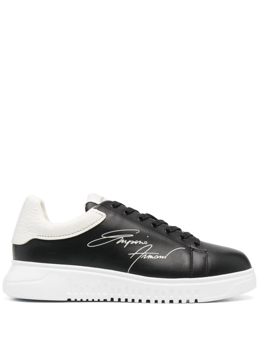 Emporio Armani Black Leather Trainers