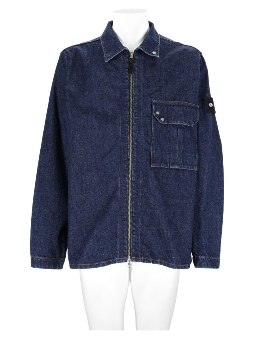 Stone Island Dark Blue Front Zipper Denim Jacket