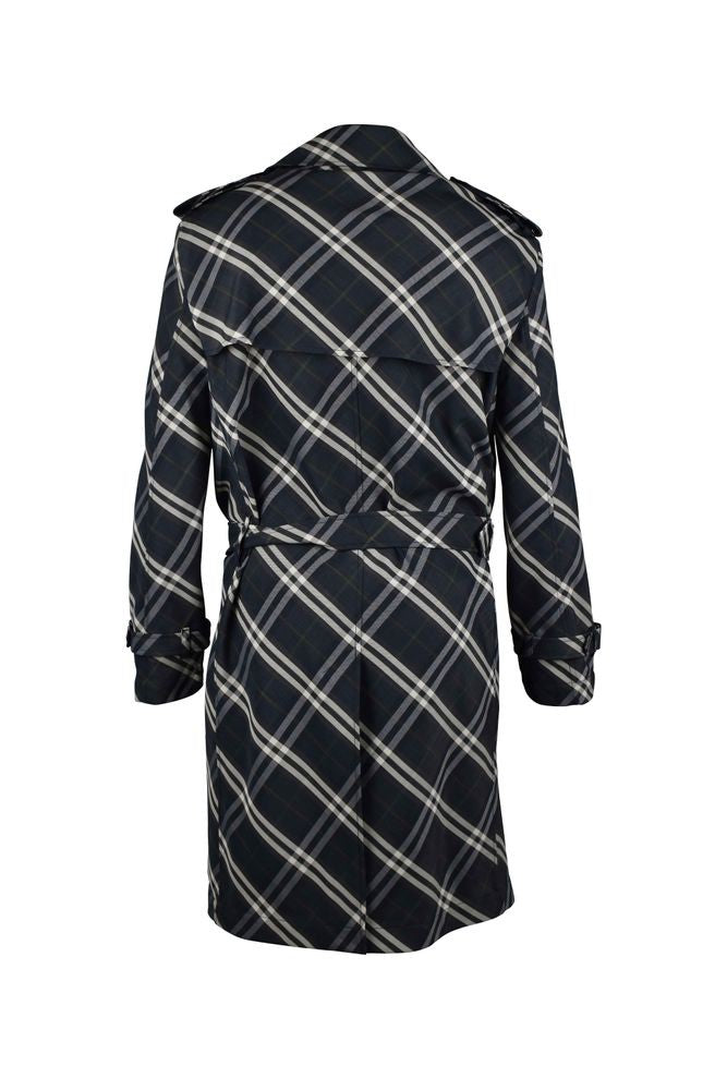 Burberry Indigo Blue Check Pattern Trench Coat