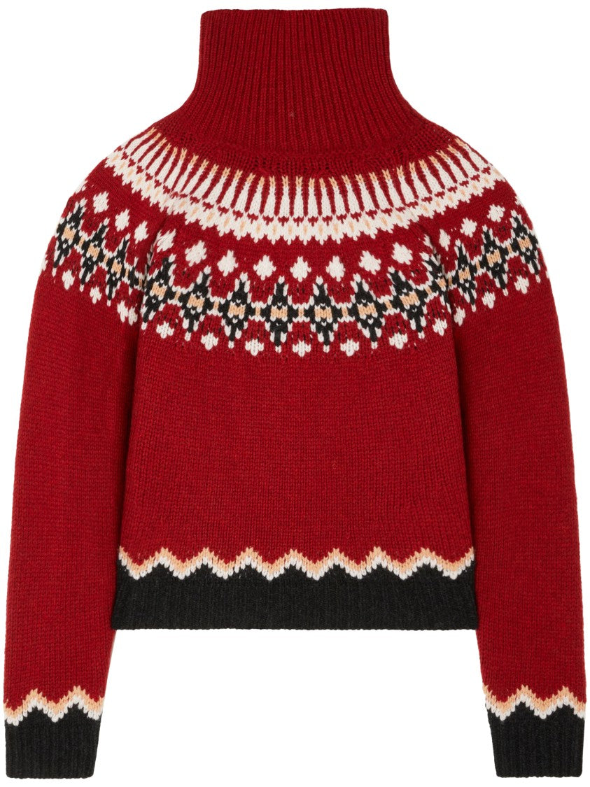 Alanui Intricately Patterned Red Turtleneck Sweater