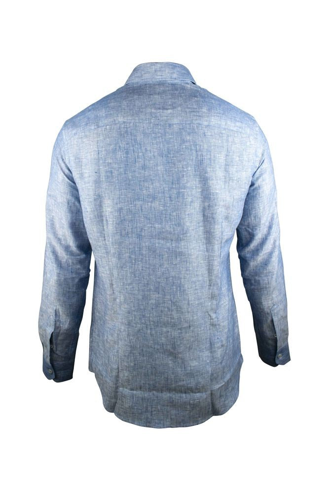 Moorer Slim Fit Blue Linen Shirt