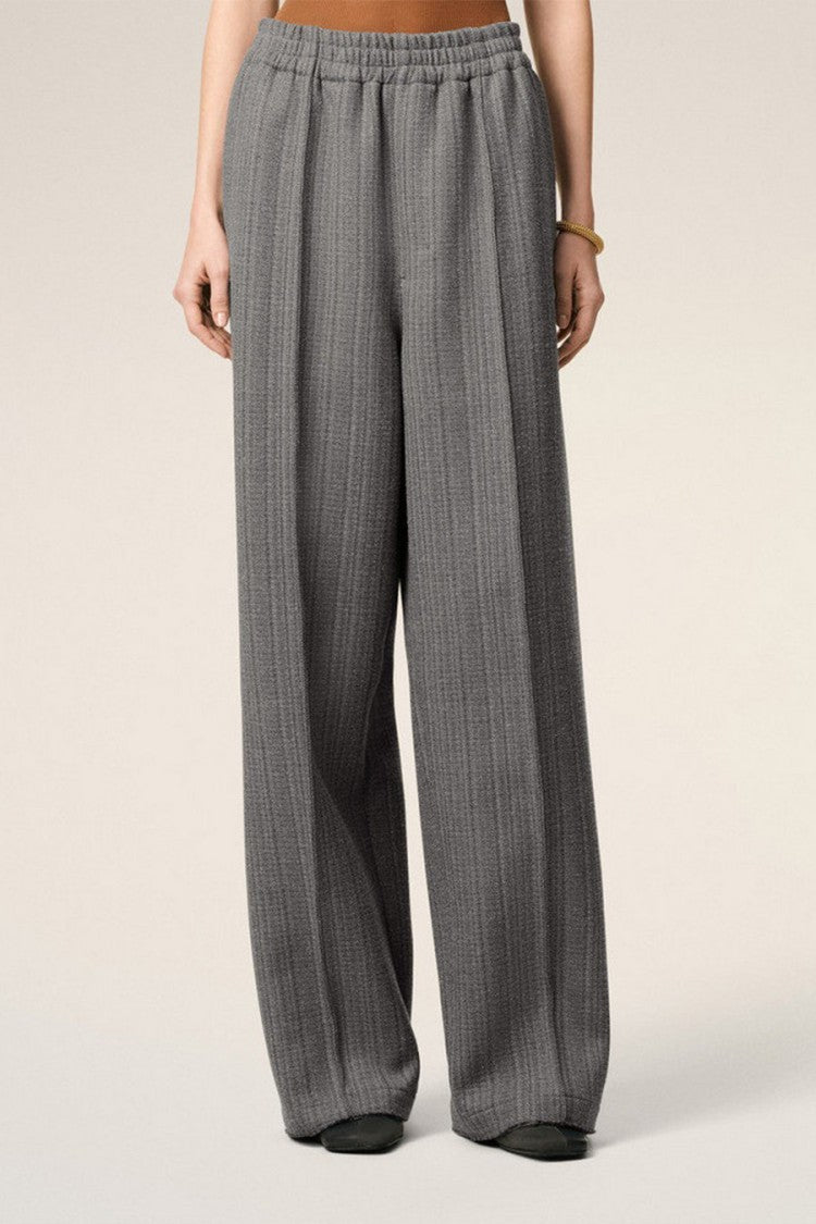 Ami Paris Grey Virgin Wool-Polyamide Blend Elastic-Waist Trousers