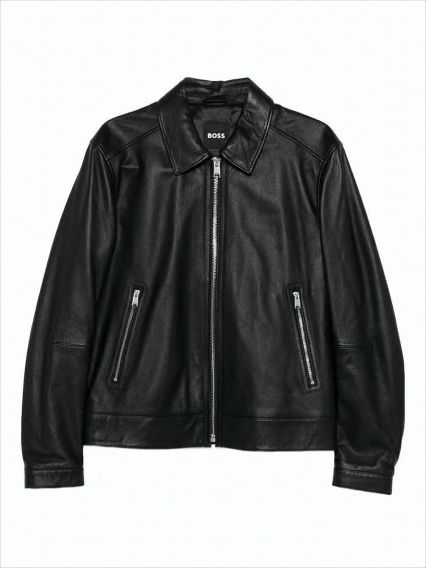 Hugo Boss Lambskin Leather Jacket With Classic Collar