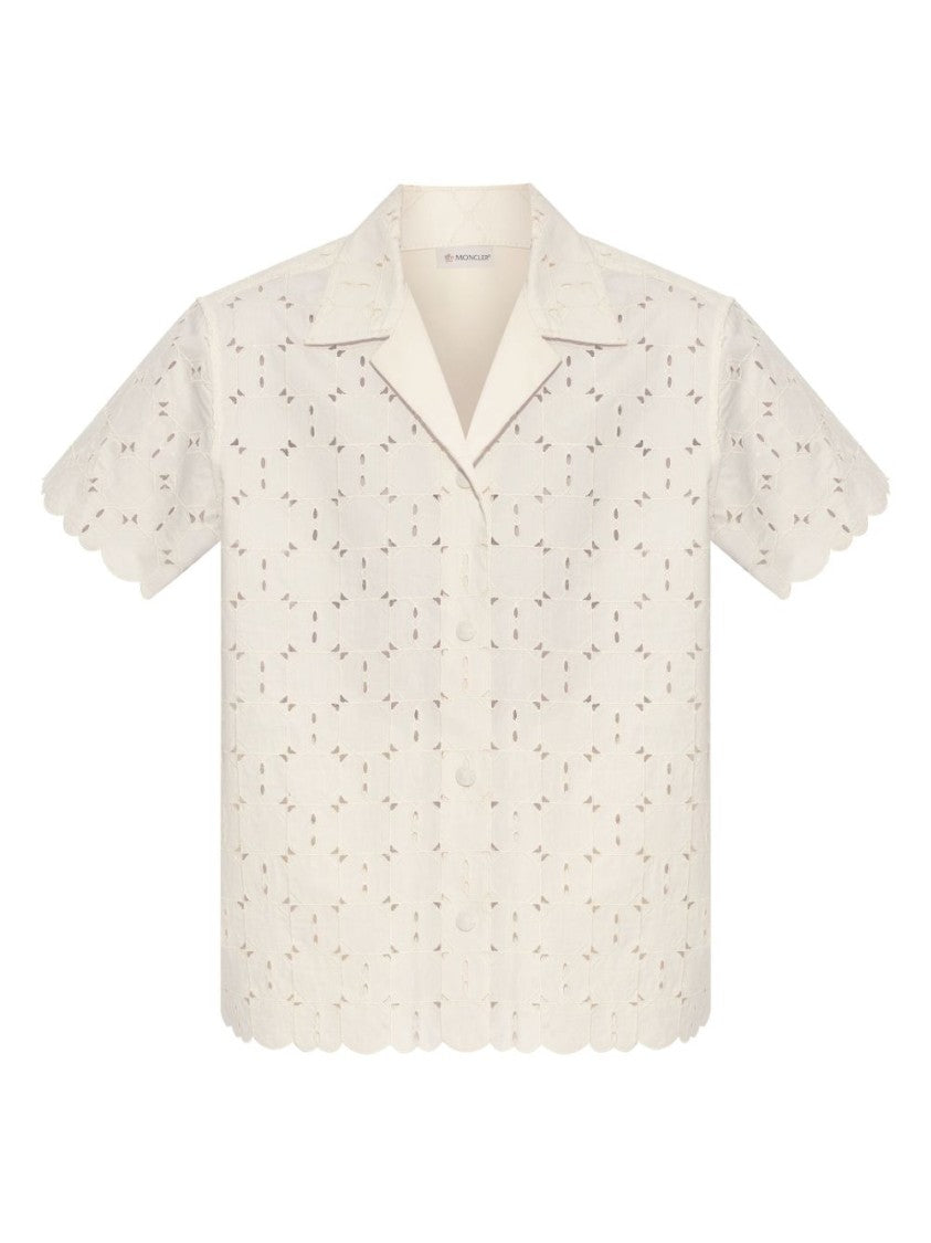 Moncler Short-Sleeve Cotton Blend Shirt With Embroidered Design