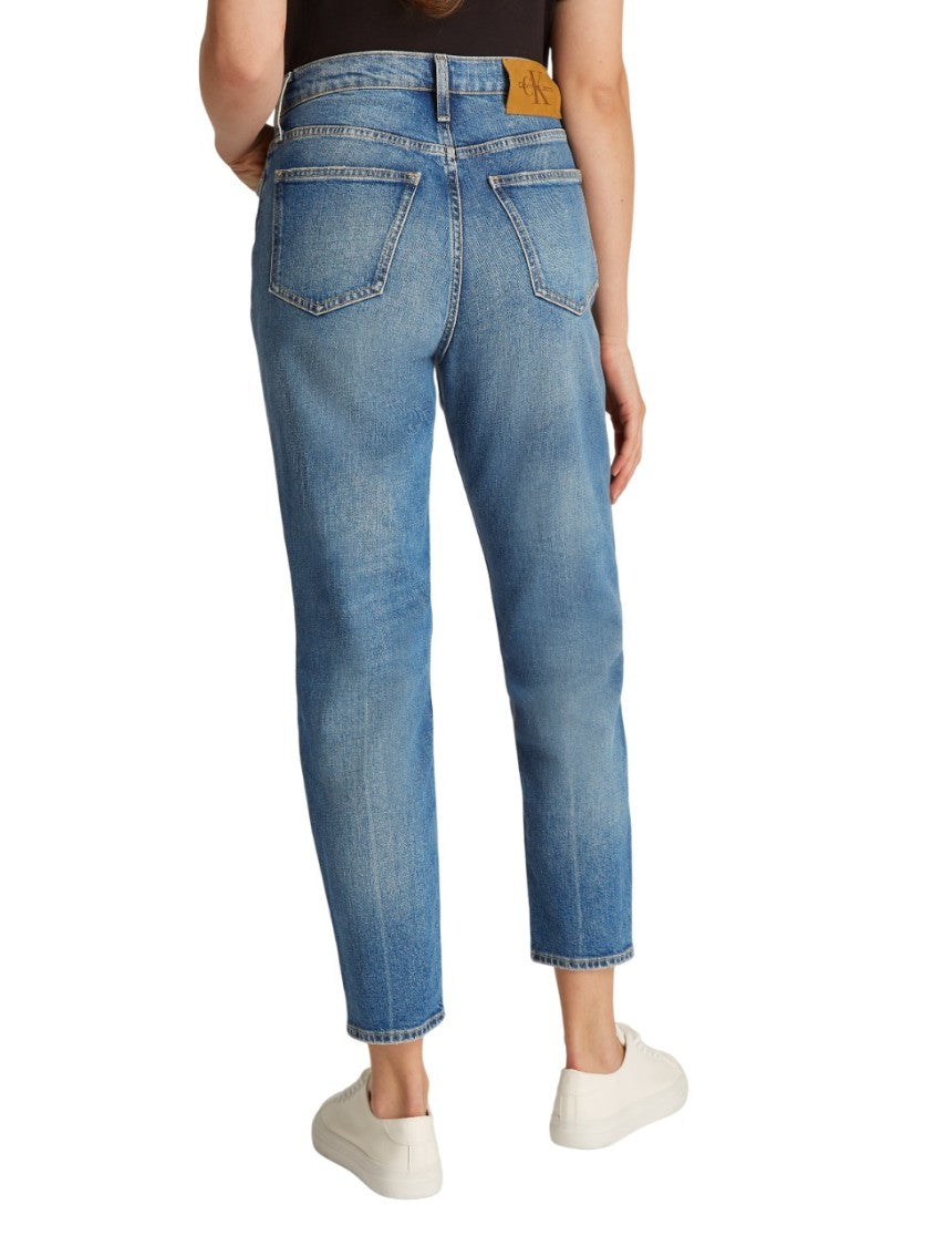 Calvin Klein High-Waisted Mom Fit Jeans With Tapered Leg And Distressed Detailing