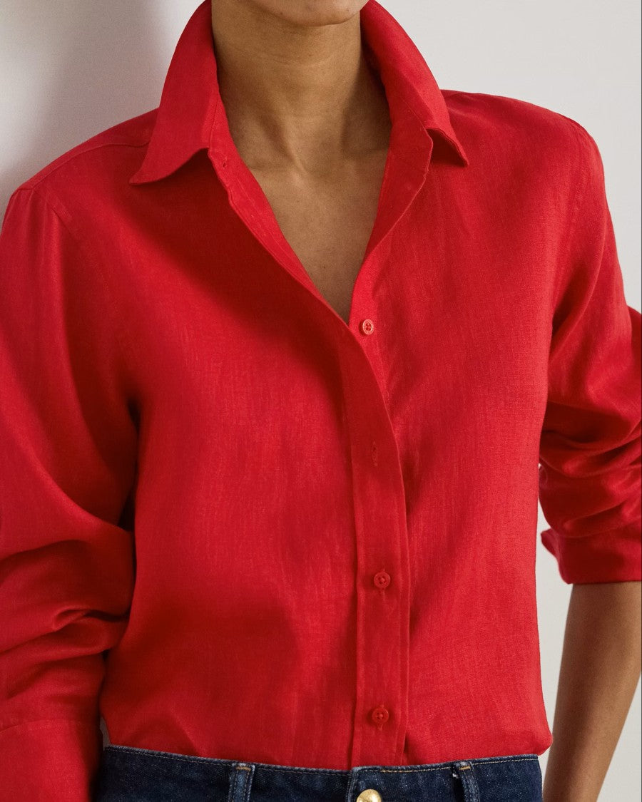 Lauren Ralph Lauren Red Tissue Linen Button Shirt