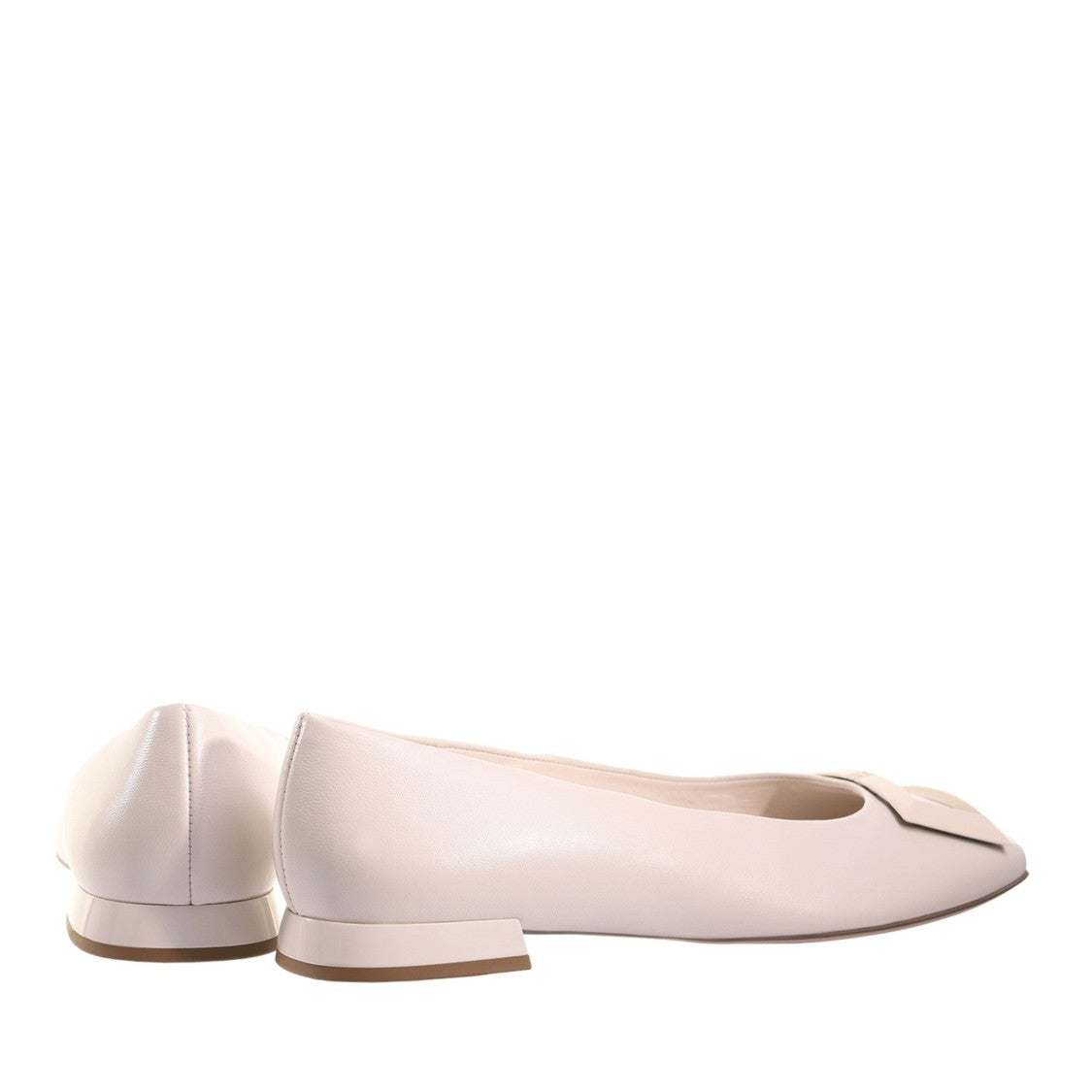 Högl Beige Coco Square Buckle Leather Ballet Flats