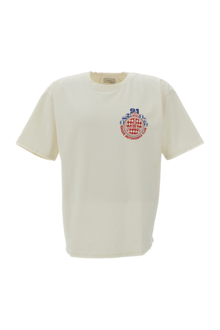 Rhude White Automobile Club Cotton Printed T-Shirt