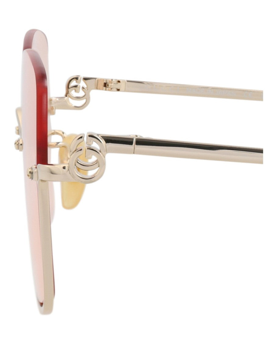 Gucci Square-Frame Metal Sunglasses With Cutout Temple Accent